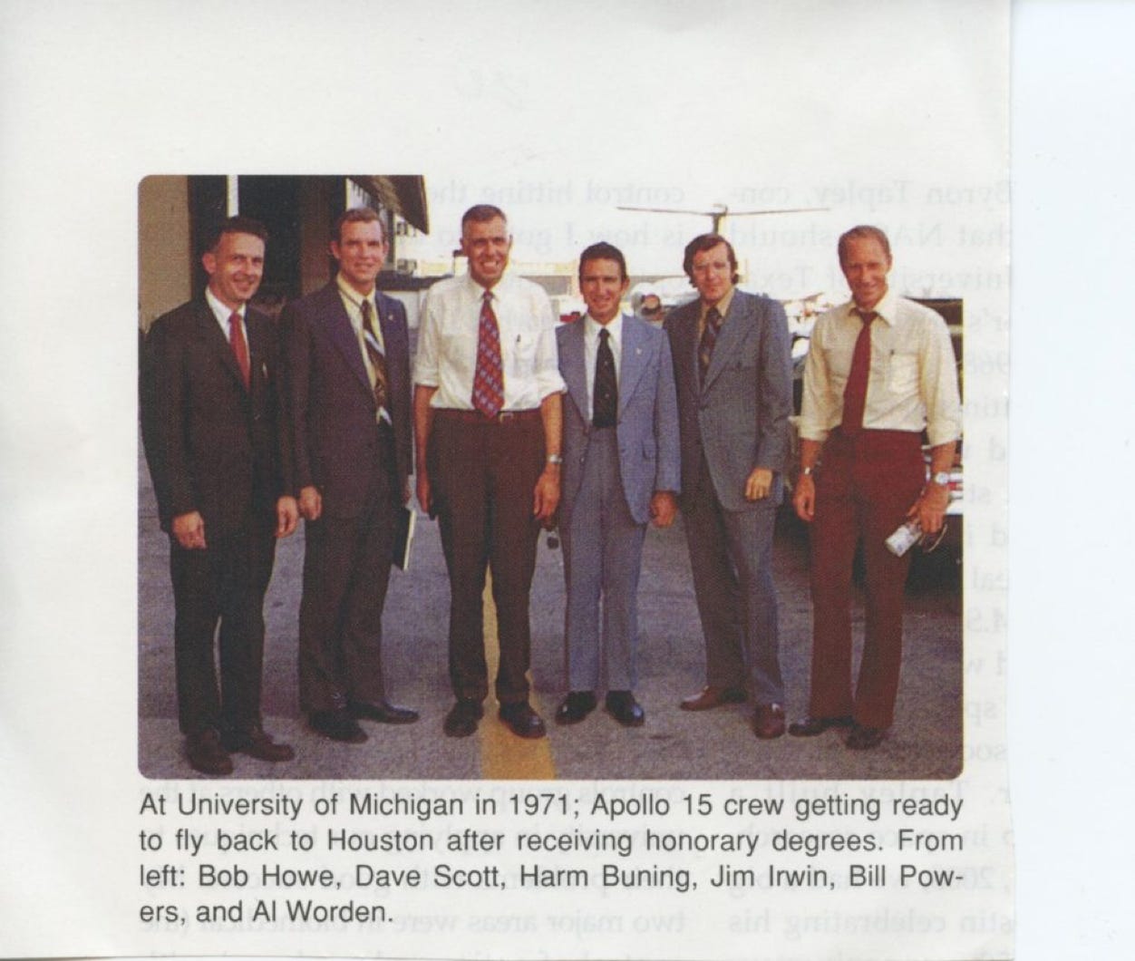 Bob Howe and U. of M. Aerospace Department colleague, Harm Buning, with the Apollo 15 crew.