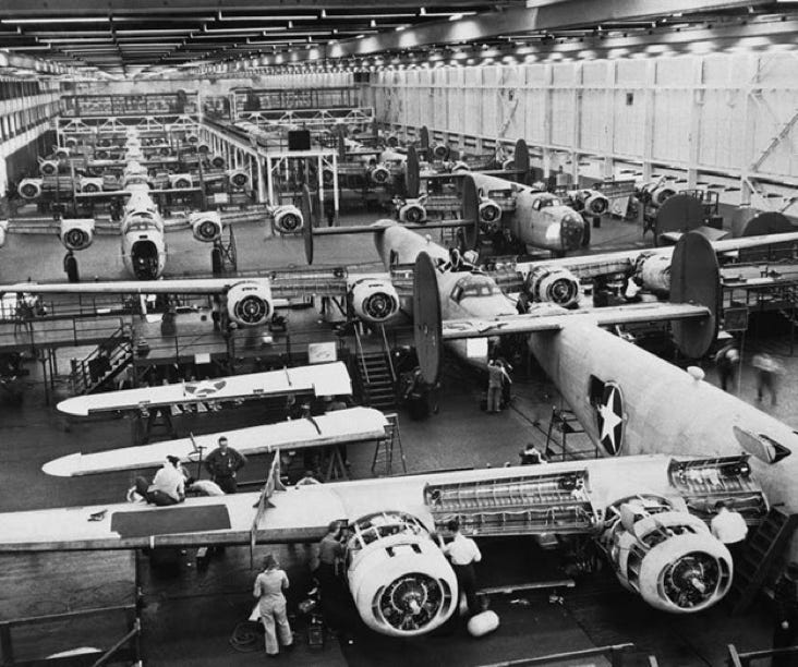 B-24s under construction at Willow Run