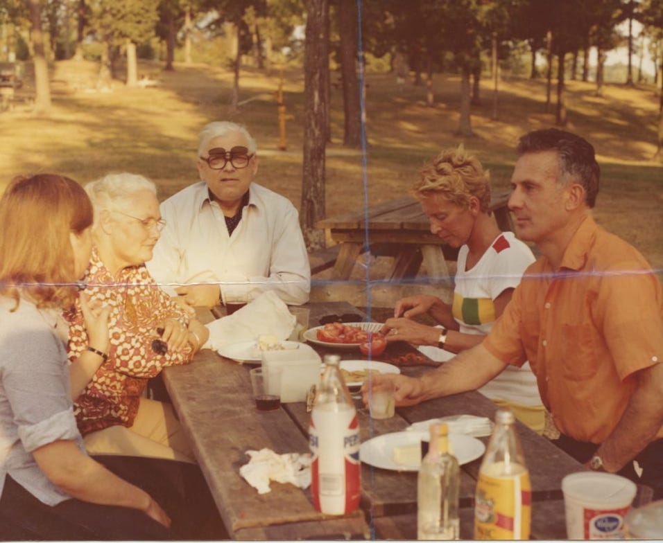 This picture includes (from right to left): Bob, his wife, Bram, his wife and their daughter